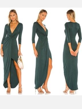 Lovers + Friends Forest Green Twist-Front Maxi Jersey Dress Large
